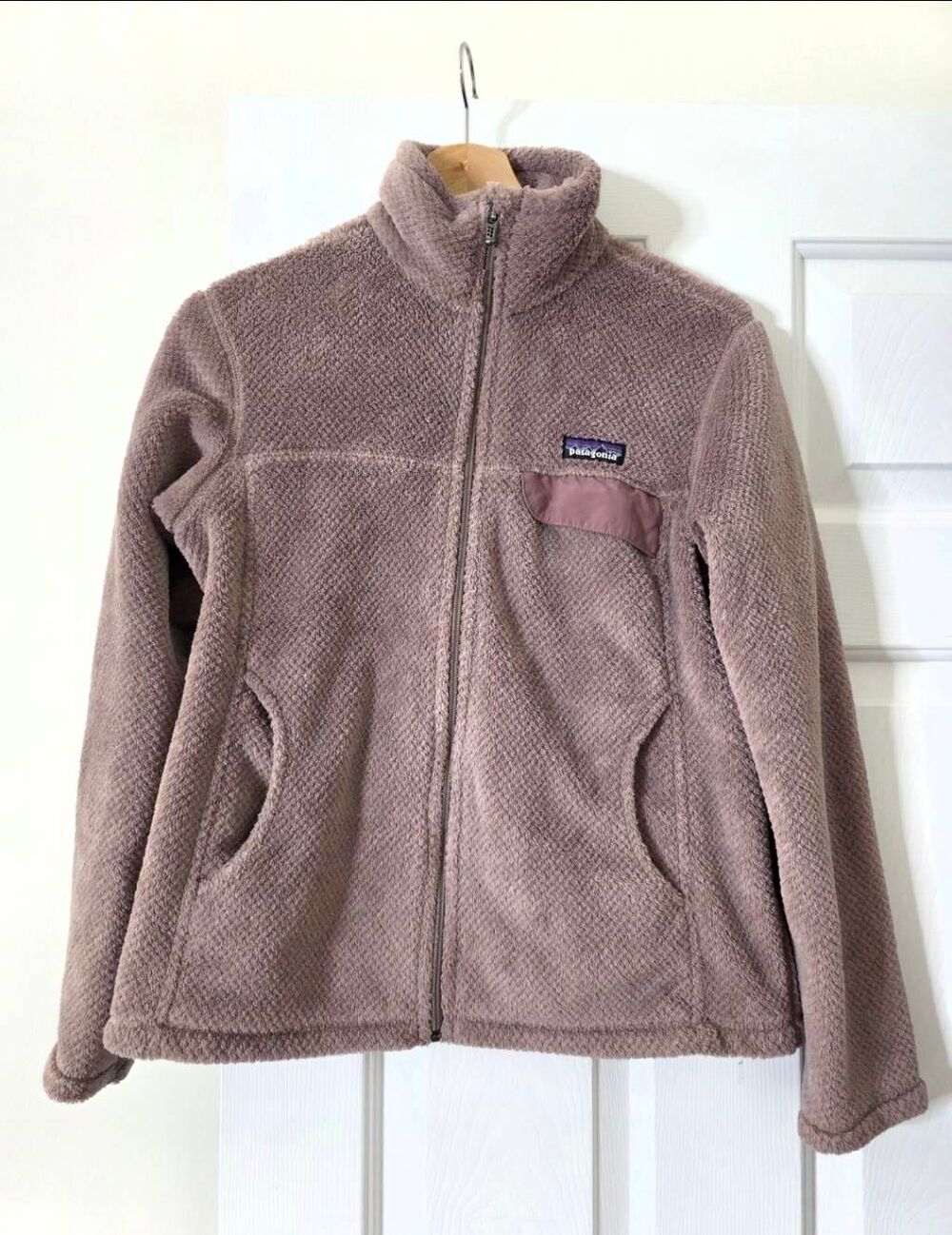 Patagonia Womens Mauve Full Zip Fleece Jacket High Neck Chest Pocket Outdoor S